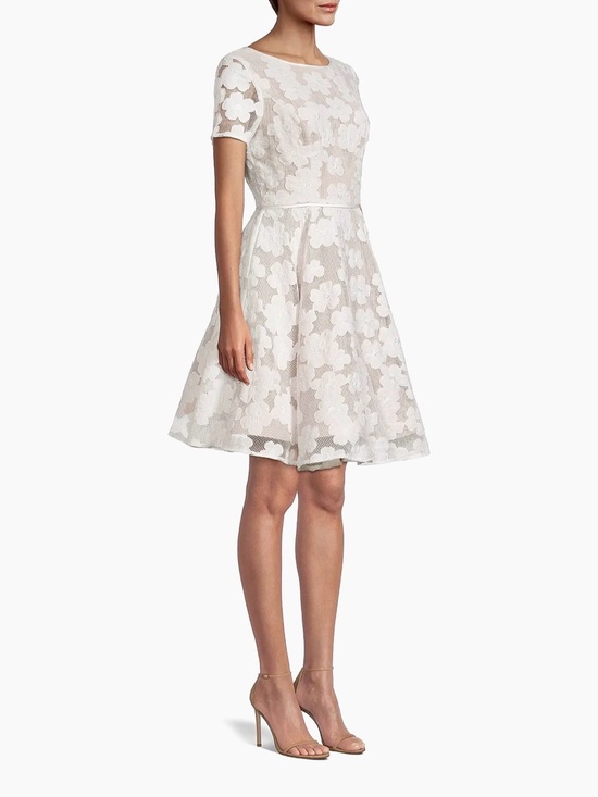 Shani Dresses & Skirts - Shani Novelty Fit & Flare Dress in white nude lining- Small  LIKE NEW